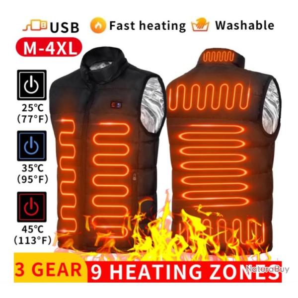 Veste Chauffante USB en Graph�ne �lectrique 9 Zones Id�al Camping & Plein Air noir