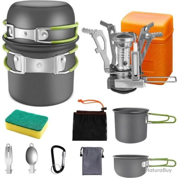 Kit de Casserole Camping, Batterie Cuisine Camping avec Mini R�chaud Gaz Ultral�ger Aluminium