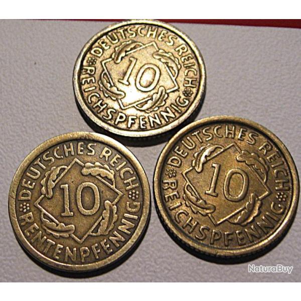 ALLEMAGNE piece de 10 deutches reich 1924 & 1929 ttb