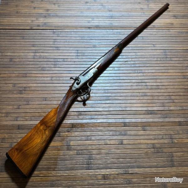 SUPERBE FUSIL DE LUXE ANGLAIS CALIBRE 12 GRAV� DE SC�NE DE CHASSE CANON DAMAS BRONZAGE CHOCOLAT