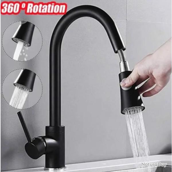 Robinet de Cuisine en Acier Inoxydable - Noir - Rotation 360�