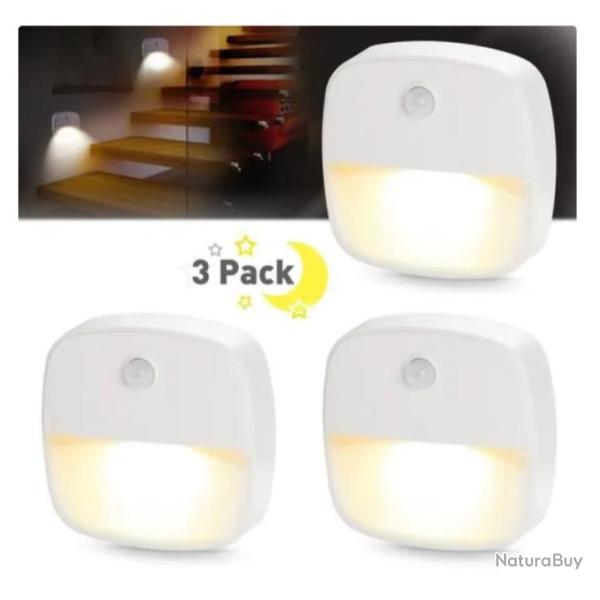 Pack de 3 Veilleuses Murales LED avec D�tecteur de Mouvement