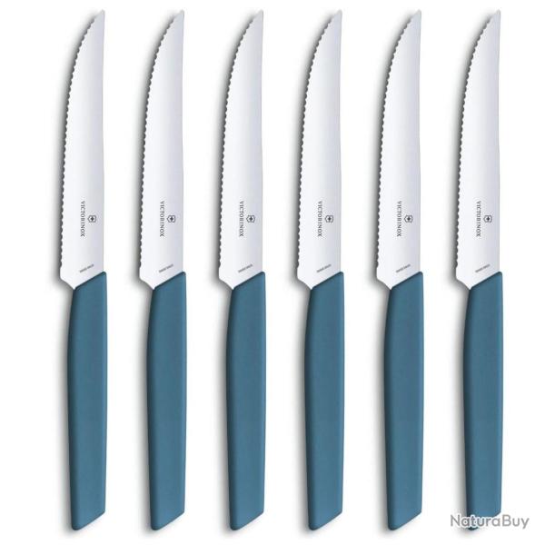 Victorinox 6.9006.12W2 Pack de 6 Couteaux Bleu � Steak � dent Swiss Modern