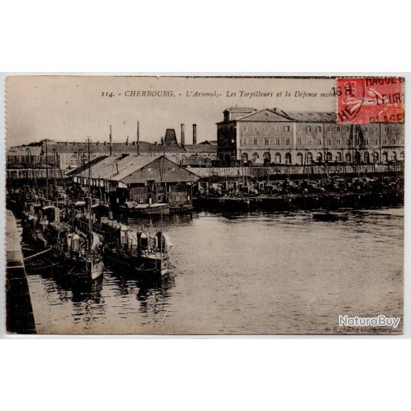 CPA - Marine Militaire Fran�aise- "CHERBOURG "l�arsenal, les torpilleurs et la d�fense mobile-N�1238