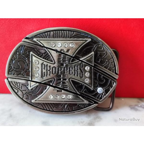 bOUCLE COUTEAU CHOPPER WEST COAST WESTERN SKULL CUSTOM ROCKABILLY