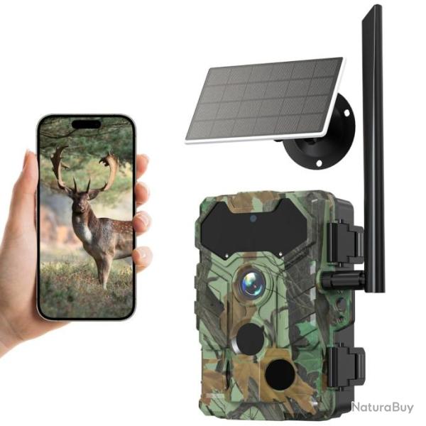 Cam�ra de Chasse Ext�rieure Solaire 4G Bluetooth Capteur Infrarouge 32 MP D�tection PIR Etanche IP66