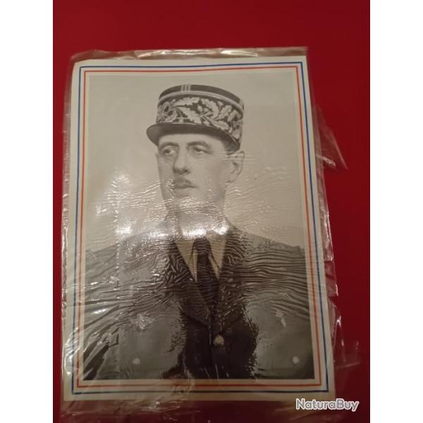 Authentique FRANCE LIBRE FFL Affichette/Portrait original de Gaulle Rare