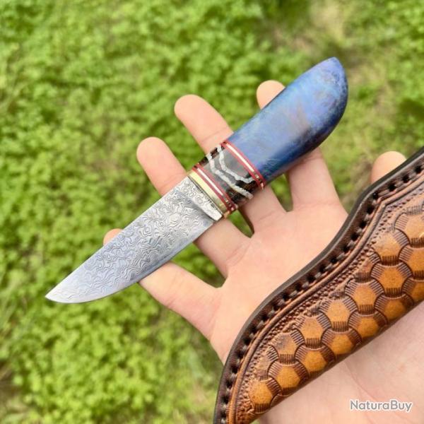 couteau artisanal insert mammouth fossilis� bois stabilis� bleu #275