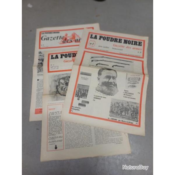 RARE - Lot de 3 revues LA POUDRE NOIRE Gazette des armes n�1, n�2 et n�4 - 72/73