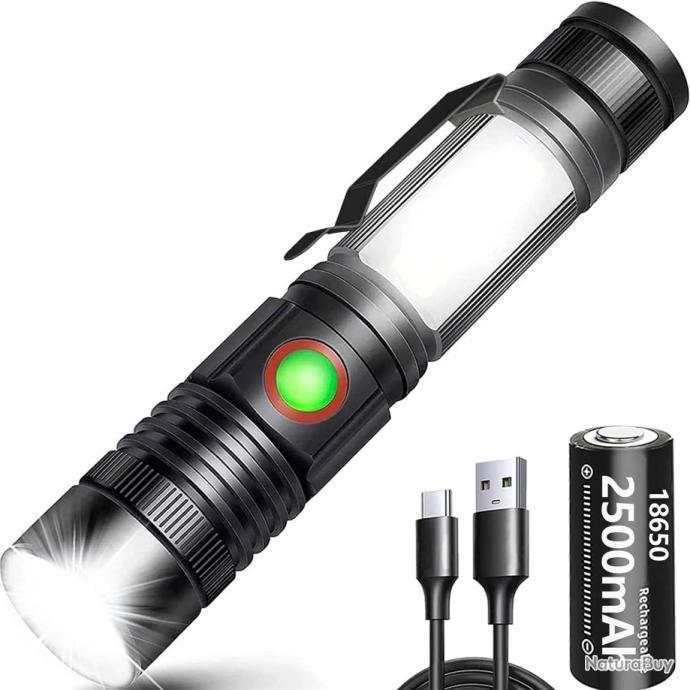 Lampe Torche LED Tactique 2000 Lumens, Zoomable, étanche, Aluminium - Neuve