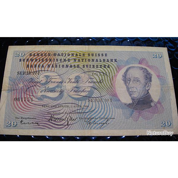 suisse billet de 20 francs ( Valenti Franchi) 1964