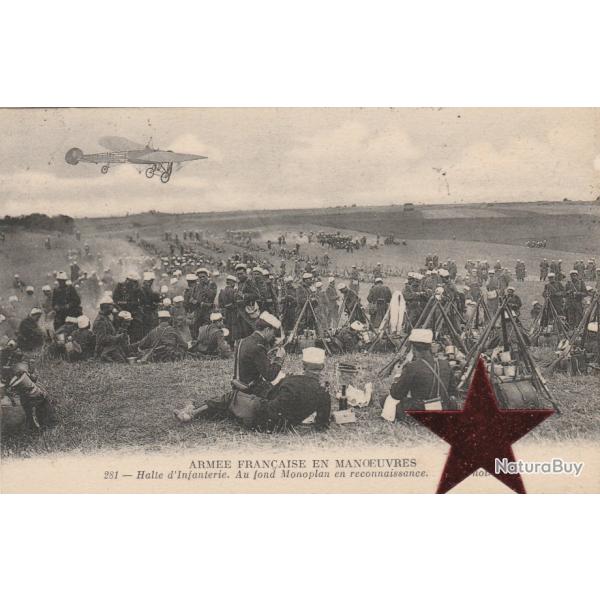 CPA  - Arm�e Fran�aise en Manoeuvre Halte d'Infanterie-Monoplan en reconnaissance N�127