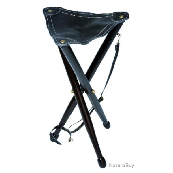 Si�ge tr�pied JANUEL hatier bois assise cuir marron 65cm