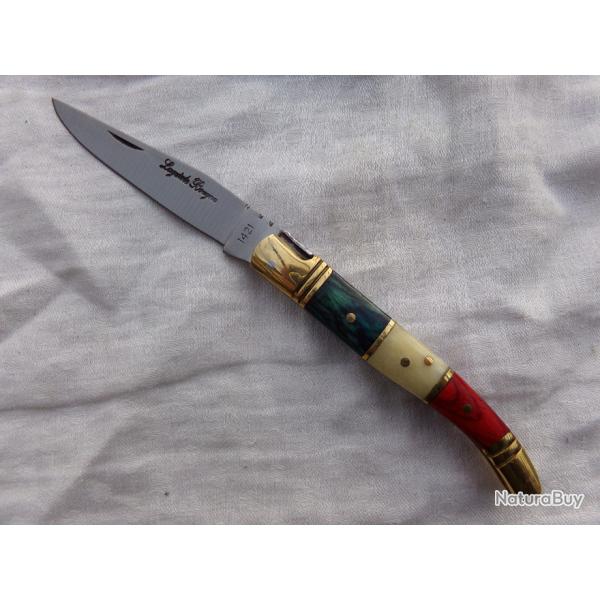 couteau Laguiole Bougna manche tricolore os et bois - patriote - longueur 19 cm
