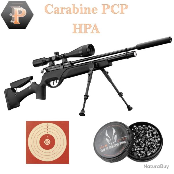 Carabine Gamo HPA IGT 19.9 joules 4.5 mm + lunette 3-9 x 40 WR + bipied + plombs + cibles