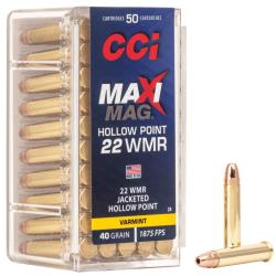 Cartouches CCI MAXI-MAG JHP Calibre 22 MAG 40gr - Boite de 50 unit&eacute;s