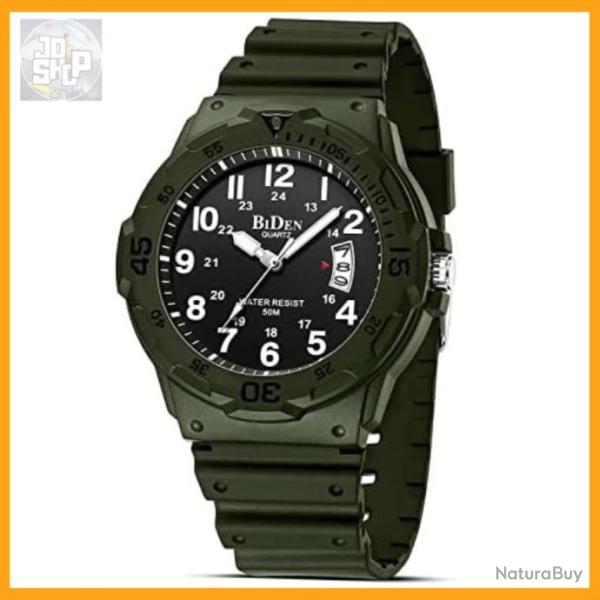 Montre Homme Tactique �tanche en Acier Inoxydable, Cadran Lumineux, Calendrier, Design Analogique