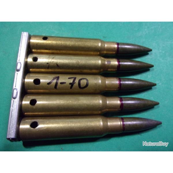 5 munitions / clip en 7,5x54 MAS du 1-70, tui laiton, balle blindes tombac neutralises