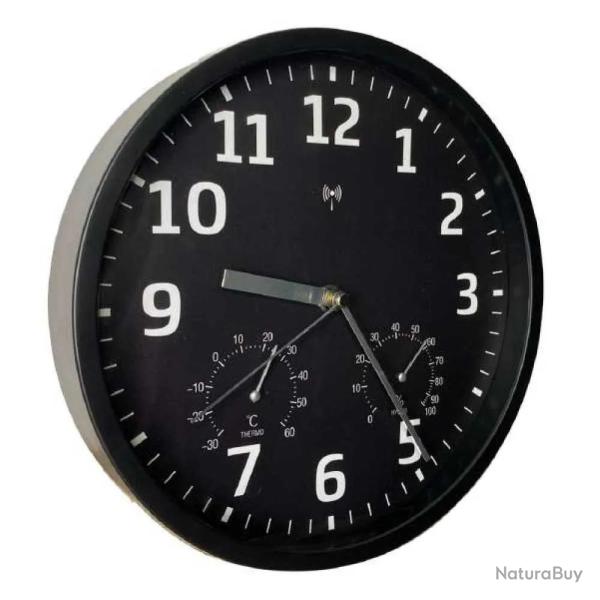 Horloge radiopilote confort plastique verre noir et blanc  25cm