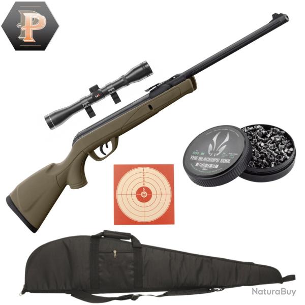 Carabine GAMO Delta Kaki synth�tique - 4.5mm - 7,5J + plombs + lunette + cibles + fourreau