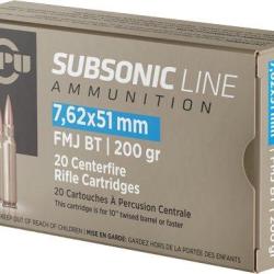 Cartouches PPU Calibre 7,62x51 (308) SUBSONIC FMJBT 200grs - Boite de 20 unit&eacute;s