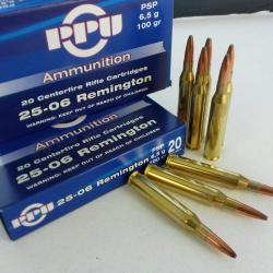 Cartouches PPU Calibre 25-06 REMINGTON 100grs PSP - Boite de 20 unit&eacute;s