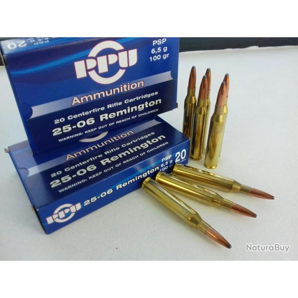 Cartouches PPU Calibre 25-06 REMINGTON 100grs PSP - Boite de 20 unit�s