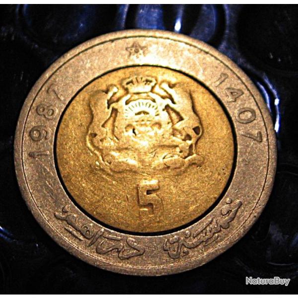 MAROC  piece de 5 dirham bi metal 1987 Tb+