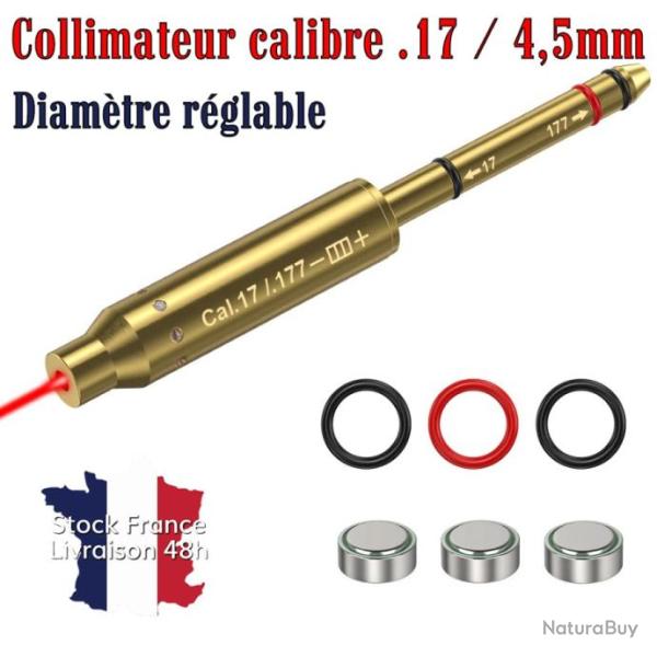 Collimateur laser ajustable � mettre en bout de canon calibre 17 HMR et 4.5mm - Stock France