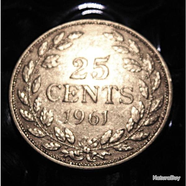 LIBERIA piece  de 25 CENT  1961  argent  ttb