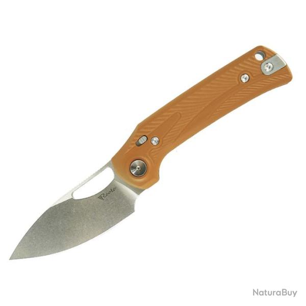 Couteau Pliant Reate PL-XE Tan Lame Drop Point Acier Nitro-V Manche G-10 Pivot Lock REA171