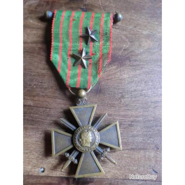 m�daille croix de guerre barette 2 �toiles WW1
