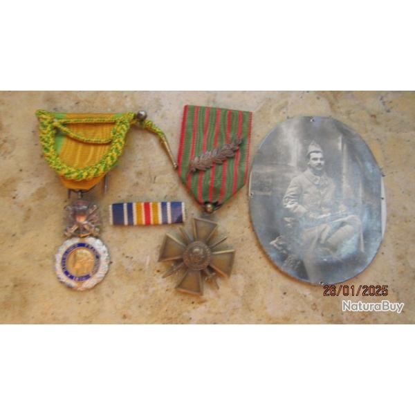 m�daille militaire argent mont�e fourrag�re croix de guerre 1917 palme 105�RI nom photo ww1 premi�re