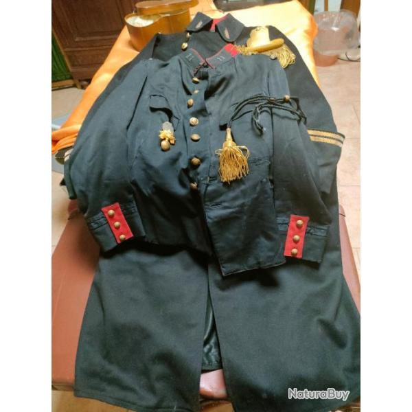 CAPOTE MOD 72 ET VAREUSE 2 EME TENUE LIEUTENANT 11 EME RI, DRAGONNE EPAULETTES BOITE, PHOTO