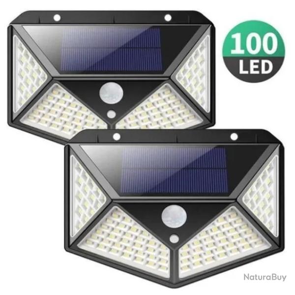 Lot de 2 Lampes Solaires Ext�rieures 100 LED avec D�tecteur de Mouvement �clairage Mural �tanche