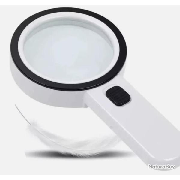 Loupe 30X avec �clairage 12 LEDs Lentille Verre 80mm Lecture et observation