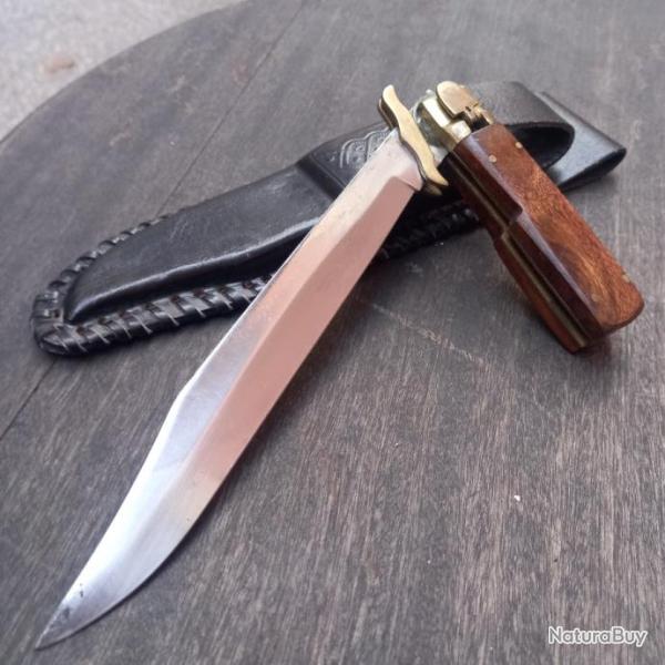 Couteau de Chasse � la d estaing avec �tui en cuir, Manche en Bois