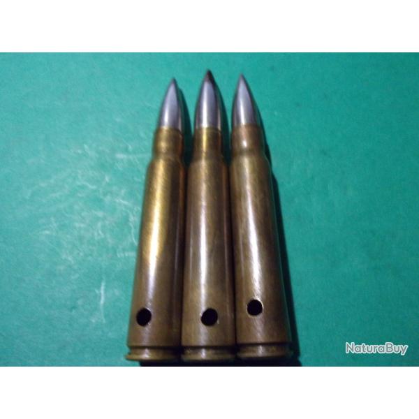 3 munitions 7,92x57 de 1936 marquage Z VI 1936 �tui laiton balle blind�e nickel�e neutralis�e