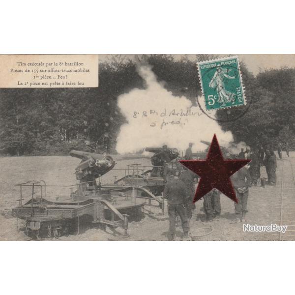 CPA-  Tir executes par le 8e bataaillon Pieces de 155 sur affuts-trucs mobiles 1re pieces N�737
