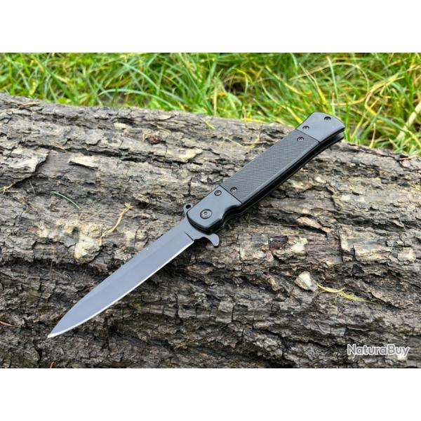 Couteau � Ouverture Manuelle noir Type Stiletto - �l�gance Tactique