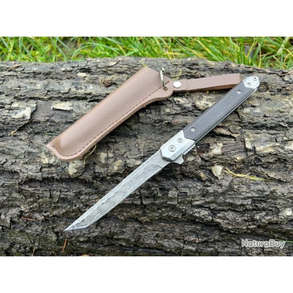 Couteau � Ouverture Assist�e Type Stiletto manche noir - �l�gance Tactique et Raffin�e