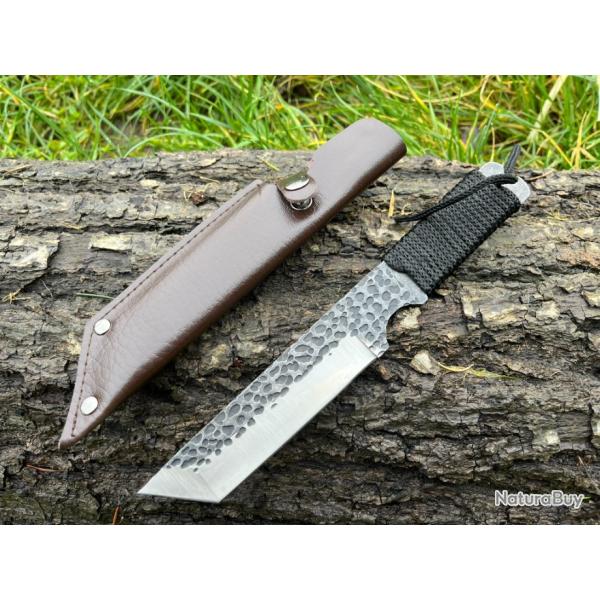 Couteau tanto 22cm brut de forge �tui cuir