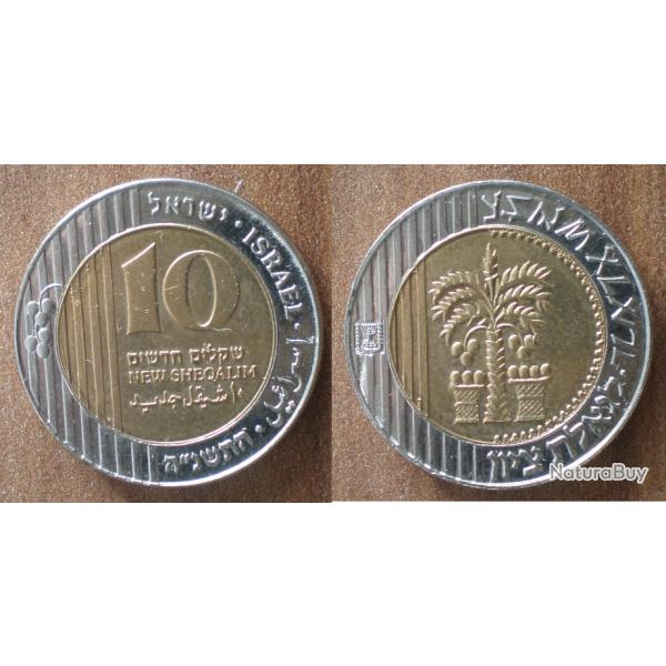 Israel 10 New Sheqalim Piece Bi Metallique Palmier
