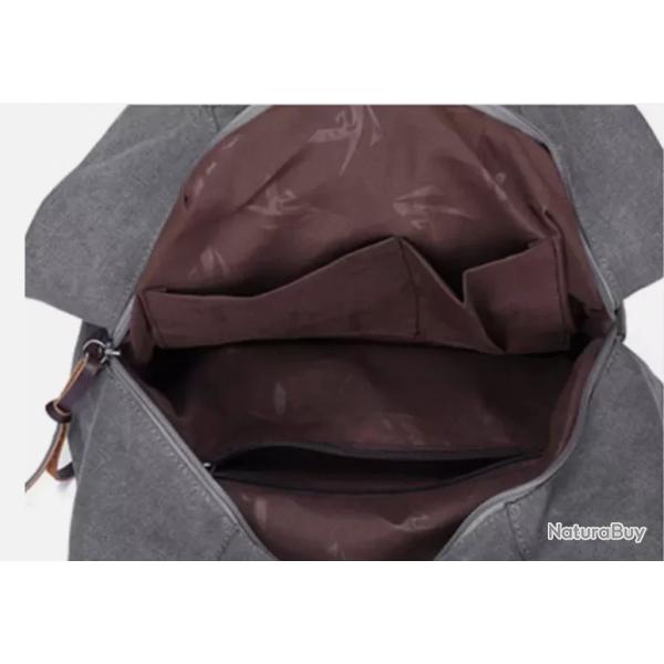 Sac � Main �l�gant en Toile - Poign�e en Cuir PU - Bandouli�re/ Fourre-tout - Gris