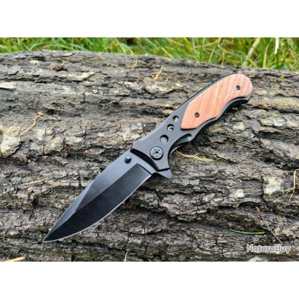 Couteau � Ouverture Assist�e noir et bois 20.5cm