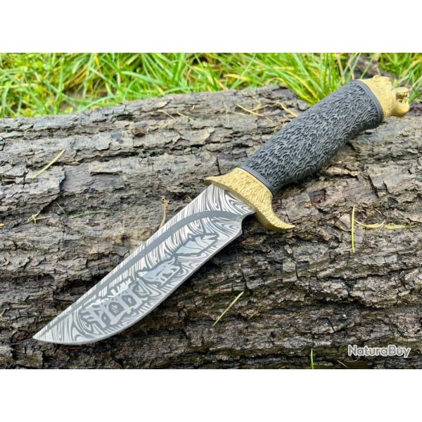 Couteau loup dor russe lame grave