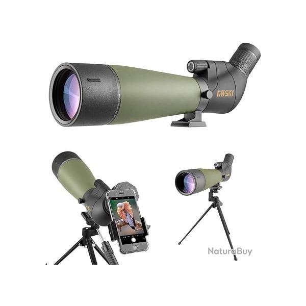 Longue vue 20-60x80 - ac de Transport et Adaptateur pour Smartphone - T�lescope inclin� BAK4