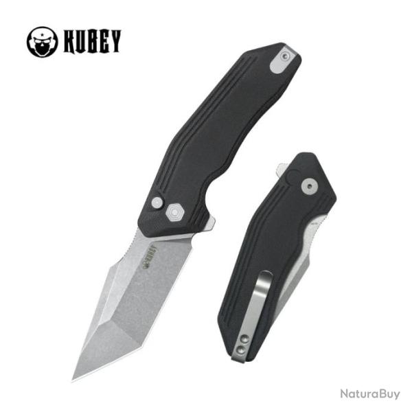 Couteau Kubey Yokai Black Lame Tanto Acier 14C28N Manche G10 IKBS Button Lock Clip KUB392A
