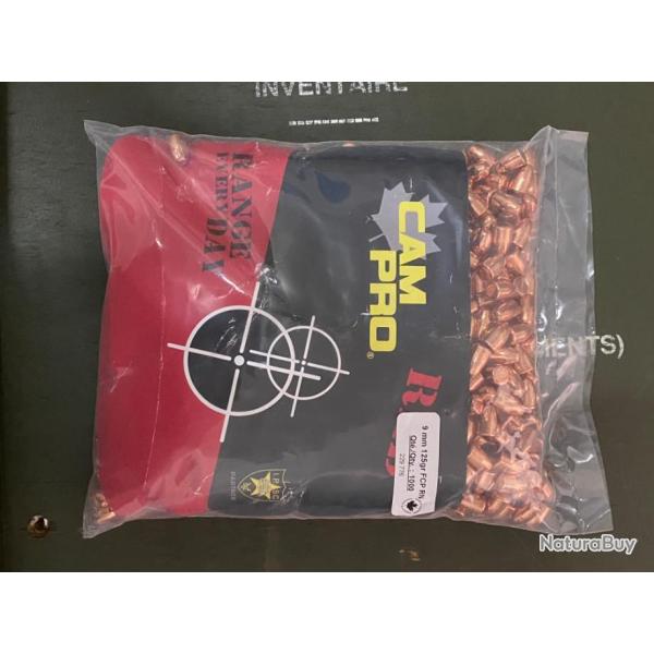 Ogives 9x19 Campro RED projectile plombs cuivr�s FCP RN 125gr .355 x 1000
