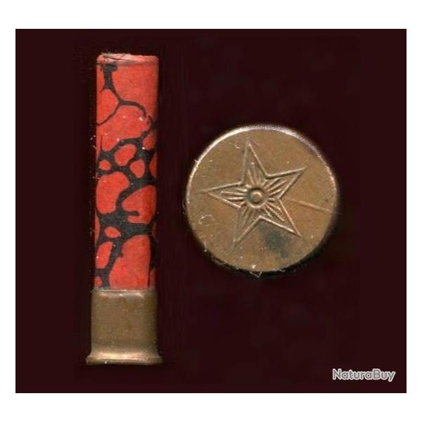 9 mm Flobert pour canne-fusil �toile Manufrance datant d'avant 1900 - carton marbr�e rouge/noir